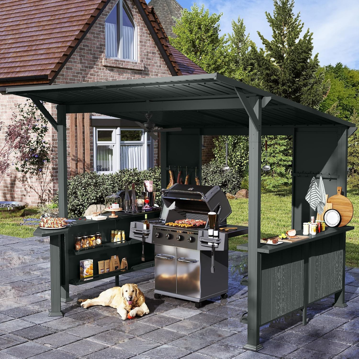 Mondawe 9-ft x 10-ft Gray Grill Gazebo with Hardtop Roof (Screen Included) | MO-LGCF1732G | Lowe's
