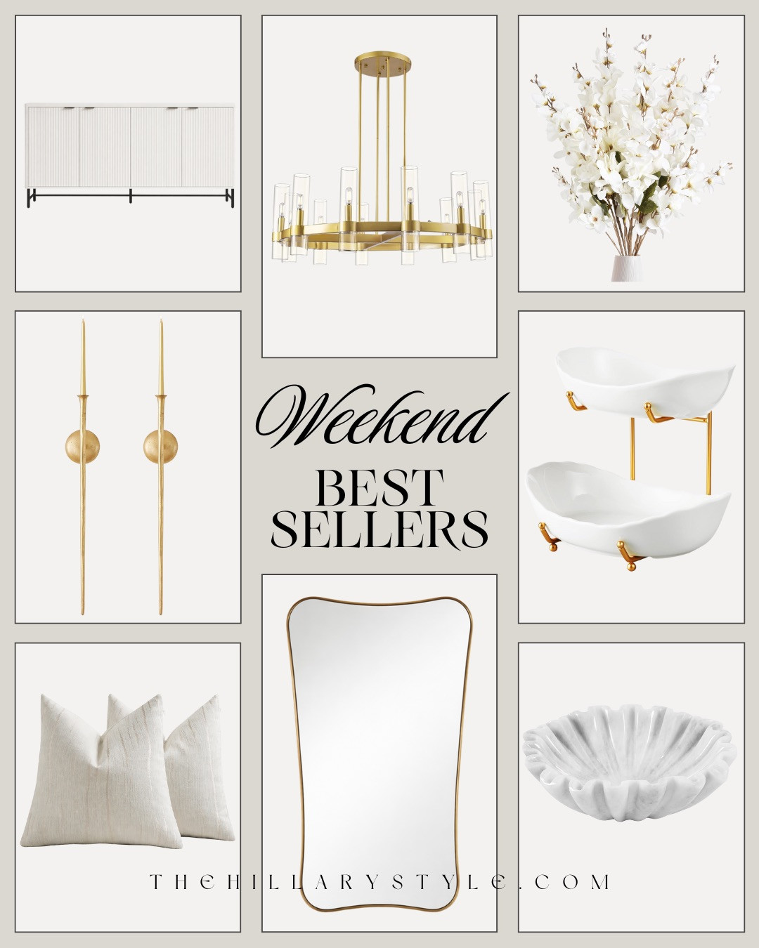 WEEKEND BEST SELLERS — ELEVATED NEUTRAL HOME FAVORITES! These WEEKEND BEST SELLERS are the pieces you continue to love most — and it’s easy to see why. The FLUTED CREDENZA gives that high-end, modern organic look without the designer markup. The BRASS LINEAR CHANDELIER instantly elevates a dining space, and the GOLD TAPER CANDLE HOLDERS add that layered, curated feel.

I love mixing in the WHITE ORCHID STEMS for softness, the SCALLOPED MARBLE BOWL for texture, and those MARBLE PEDESTAL SERVING BOWLS for entertaining. The CURVED GOLD MIRROR is such a statement piece, and the NEUTRAL LINEN PILLOWS are timeless staples you can style in any room.

Designer style does not have to come with a high price tag — these are proof.

#Amazon #TheHillaryStyle #WeekendBestSellers #NeutralHomeDecor #ModernOrganicStyle #DesignerLookForLess #BrassLighting #FlutedFurniture #ElevatedInteriors #AffordableLuxury 

 #LTKU #LTKOver40 #LTKHome