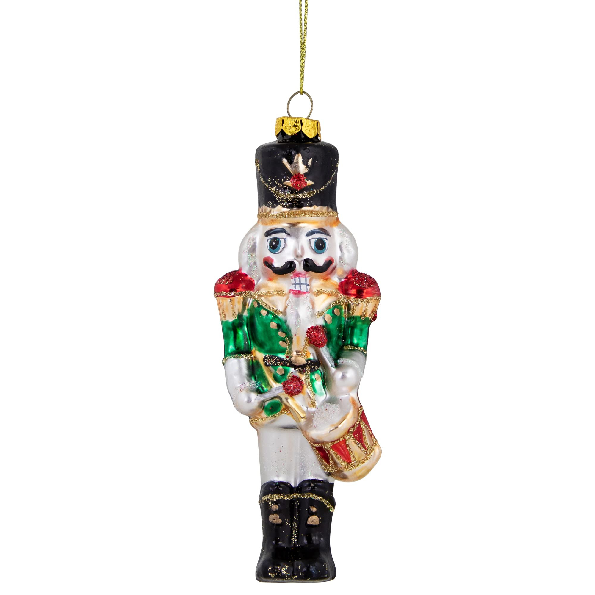 5.25" Green, Red and Gold Nutcracker with Drum Glass Christmas Ornament | Amazon (US)