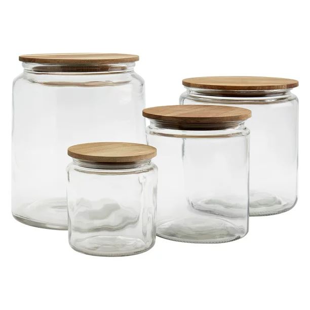 Mason Craft & More European Glass Canisters w/ Acacia Wood Lids - Set of 4 | Walmart (US)
