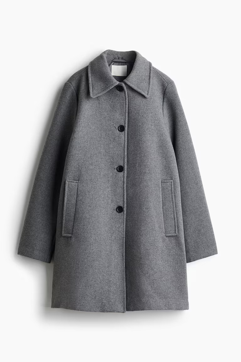 Knee-length coat - Long sleeve - Knee length - Grey - Ladies | H&M GB | H&M (UK, MY, IN, SG, PH, TW, HK)