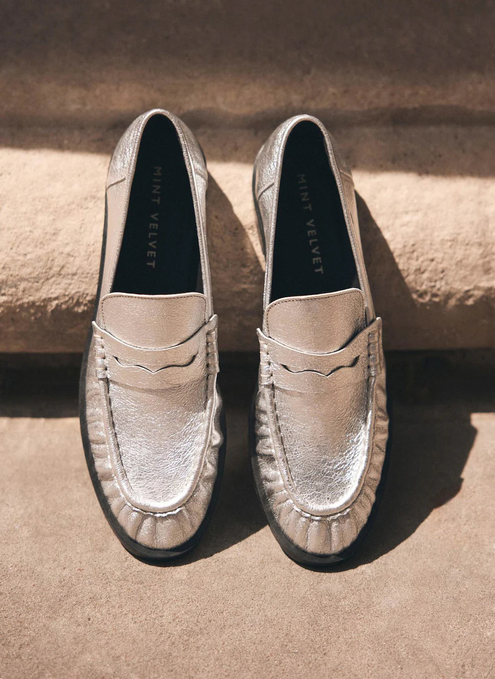 Gigi Silver Leather Loafers | Mint Velvet