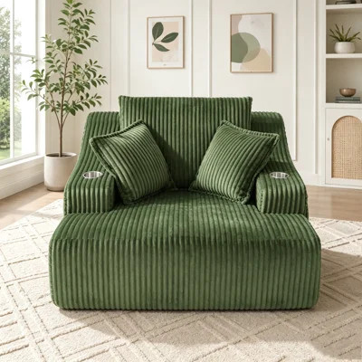 Oversized Chaise Lounge Chair Indoor,Sleeper Sofa Bed with Cup Holders & 3 Pillows | Wayfair North America