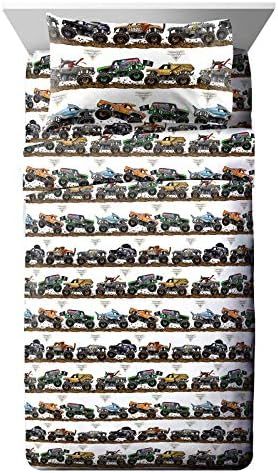 Monster Jam Tracks Full Sheet Set - 4 Piece Set Super Soft and Cozy Kid’s Bedding Features Grave Dig | Amazon (US)