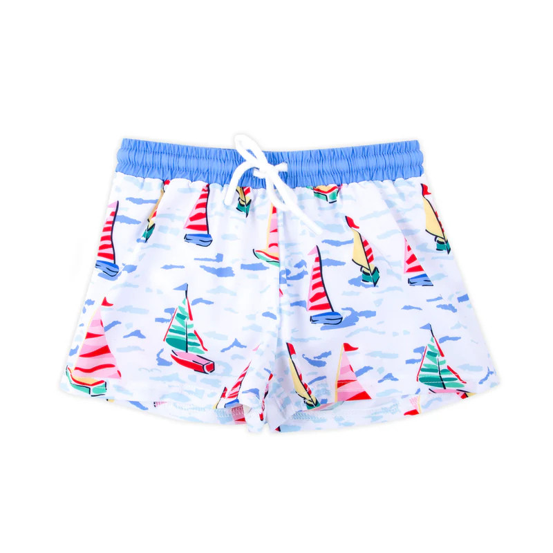Watercolor Sailboat Swim Trunks | Classic Whimsy