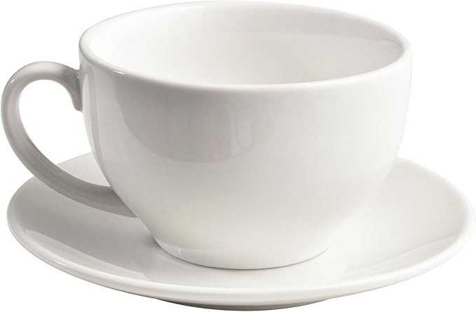 Porcelain Coffee Cup with Saucer 220ml/7.3oz for Cappuccino, Latte, and Tea, Elegant White | Amazon (US)