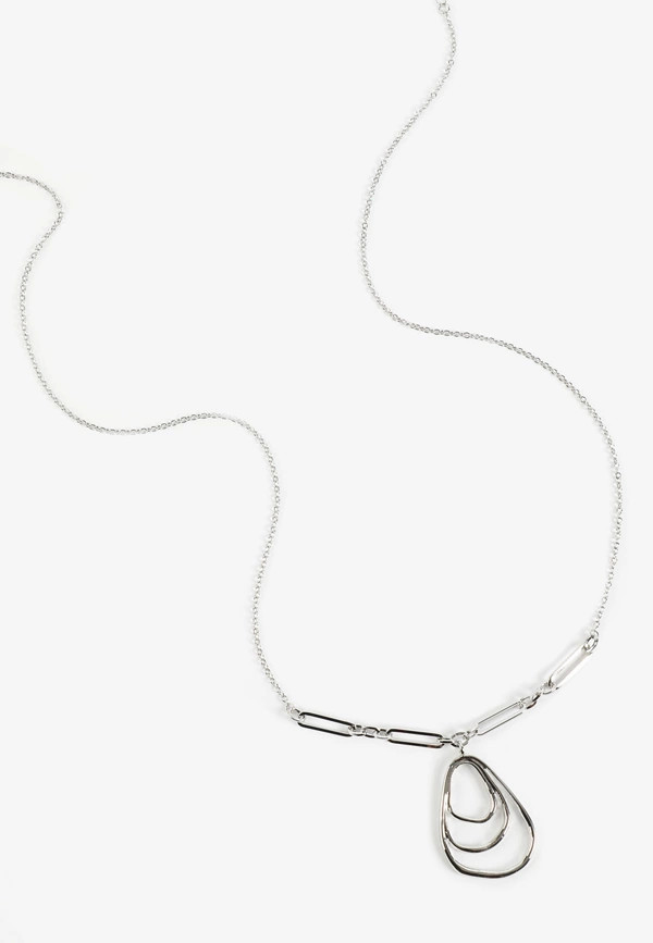 Silver Wavy Oval Pendant Necklace | Maurices