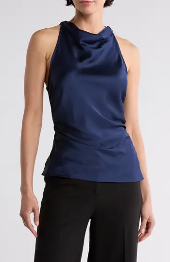 Renee C Open Back Ruched Satin Top in Navy at Nordstrom Rack, Size X-Large | Nordstrom Rack