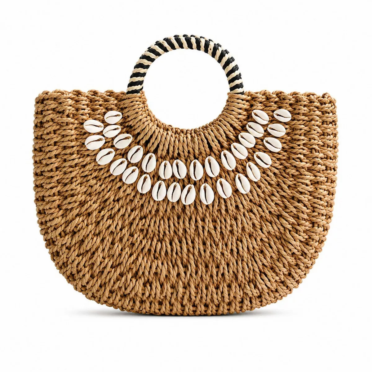 Alilang Women's Straw Woven Shell Handbag with Round Handle - Khaki | Target