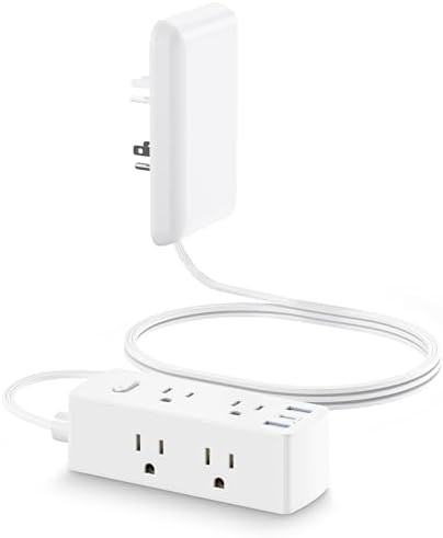 Flat Extension Cord with Outlet Cover, Flat Plug Power Strip with 6 Outlets and 3 USB Ports, 2000... | Amazon (US)