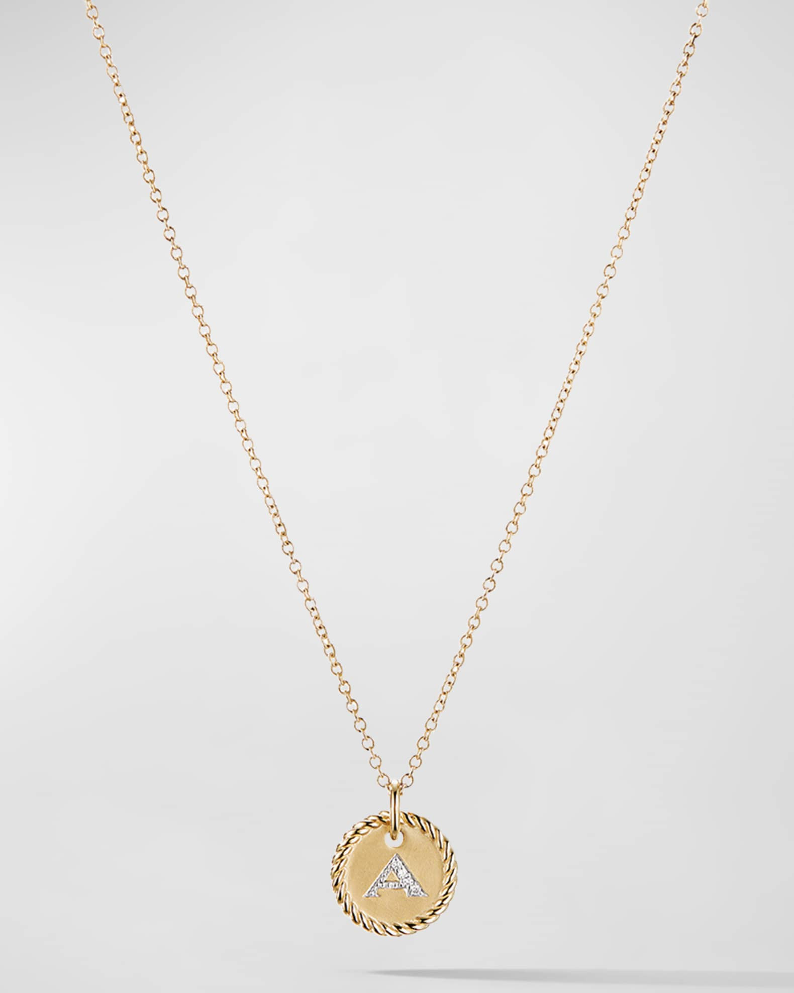 Initial A Cable Collectibles Charm Necklace with Diamonds in 18K Gold, 10mm, 18"L | Neiman Marcus
