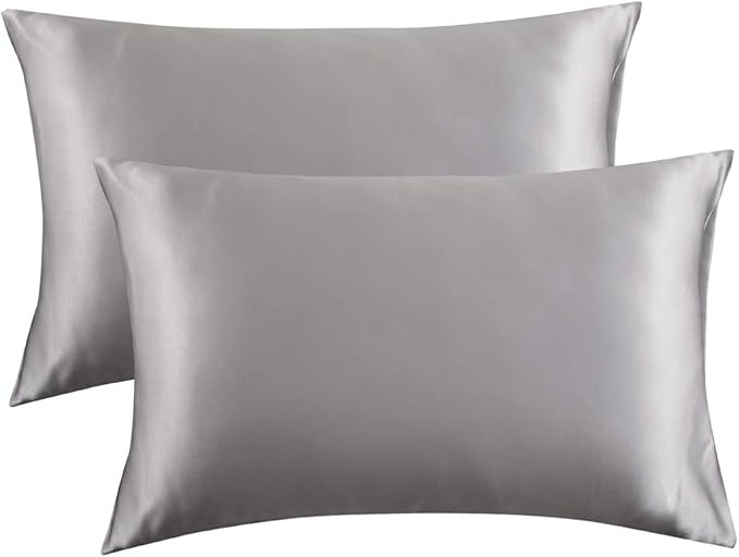 Bedsure Satin Pillowcase for Hair and Skin Silk Pillowcase 2 Pack, Queen Size(Silver Grey, 20x30 ... | Amazon (US)