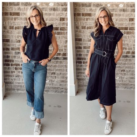  Walmart looks under $35 – eyelet ruffle top comes in several colors. 
Utility shirt dress – comes into colors 
Wearing size small and all  

#LTKworkwear #LTKover40 #LTKstyletip
