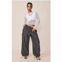 Petite Charcoal Low Rise Parachute Pant | PrettyLittleThing CAN