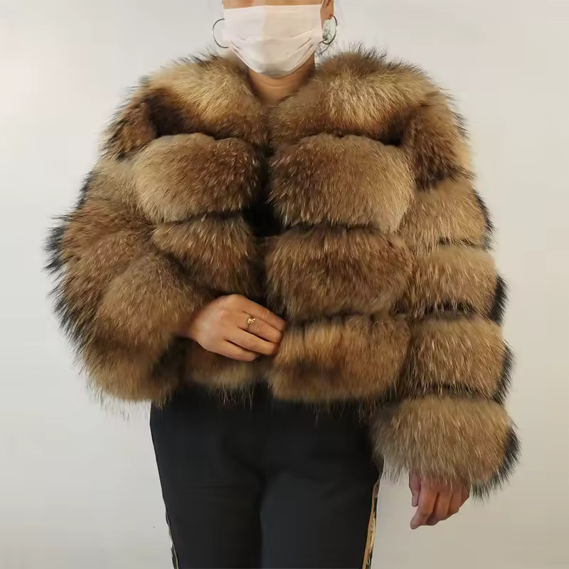 BEIZIRU Real Raccoon Fur Coat Women Winter Long Sleeve Natural Luxury Jackets  Thick  Top | AliExpress (US)