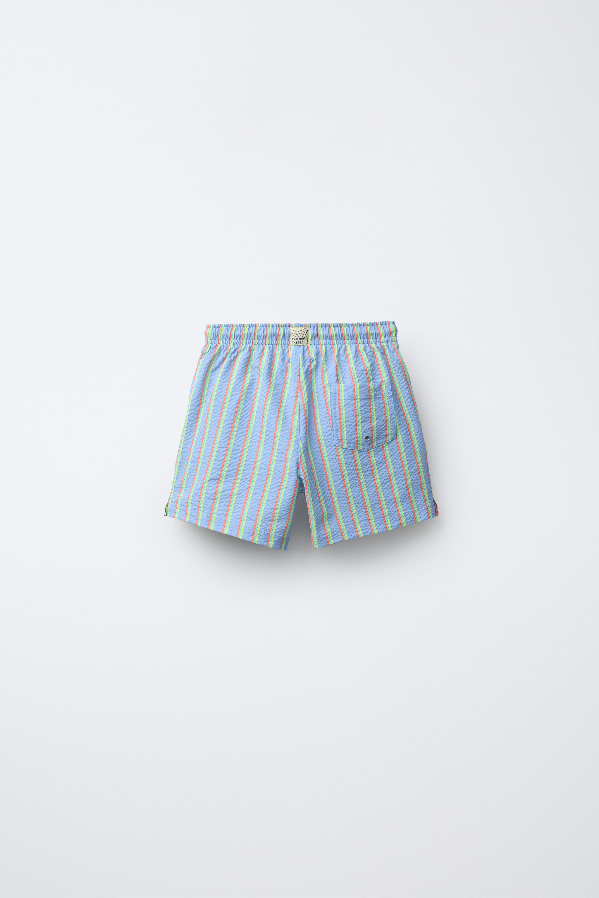 AGES 6-14 / STRIPED SEERSUCKER SWIM SHORTS | Zara US