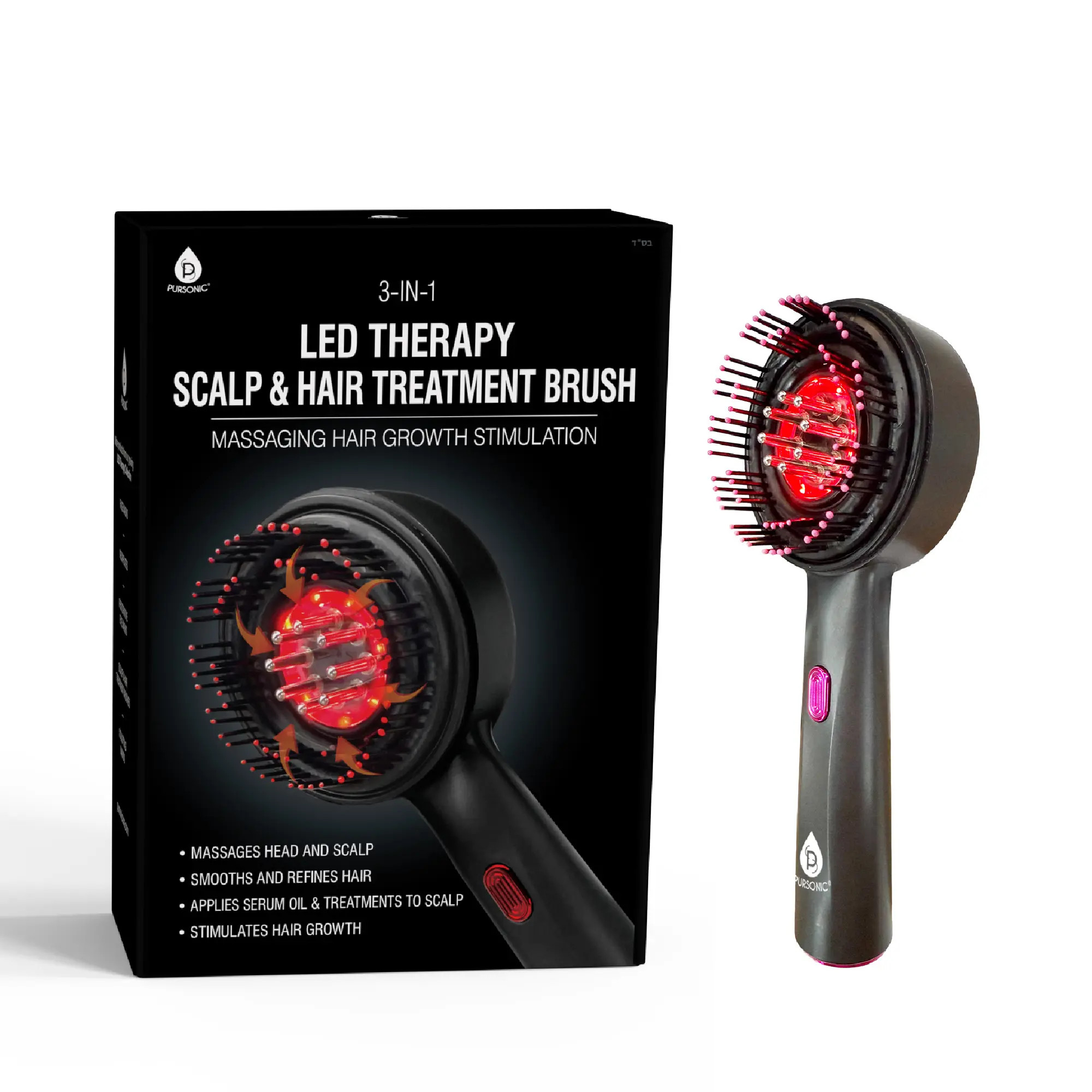 PURSONIC 3-in-1 LED Therapy Scalp & Hair Treatment Brush - Stimulate Growth, Boost Volume, Enhance Scalp Health in Black at Nordstrom | Nordstrom