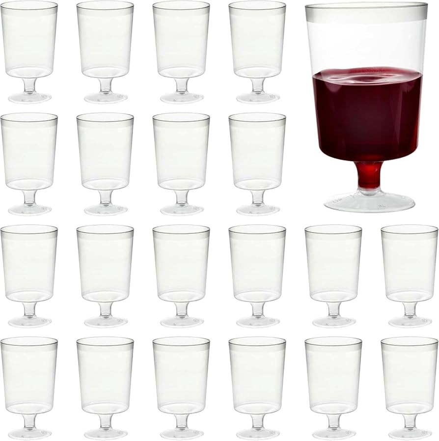 MATANA 50 pc Clear Plastic Wine Glasses with Stem for Parties (6oz) - Plastic Wine Cups, Wine Gob... | Amazon (US)