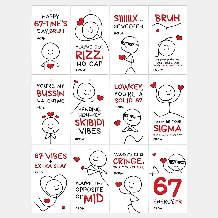 Slang 67 Valentine Cards for Kids, Class Valentines Day Gifts for Kids, Trendy Stickman Designs f... | Amazon (US)