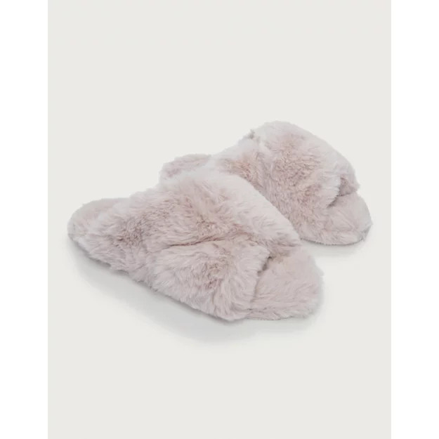 Faux Fur Cross Slider Slippers | The White Company (UK)