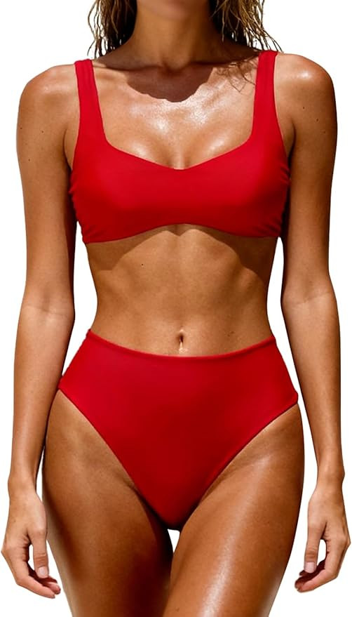 Women's High Waisted Bikini Set Two Piece Swimsuit with Crisscross Back Adjustable Tie Bathing Su... | Amazon (US)