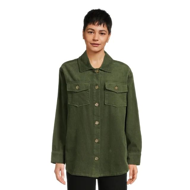 Time and Tru Women's Button Down Corduroy Shacket with Pockets, Sizes XS-XXXL | Walmart (US)