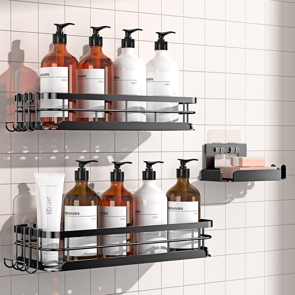 Shower Caddy, Large Size Shower Shelves with Soap Holder Adhesiveand 4 N-Shaped Hook, Rustproof S... | Amazon (US)