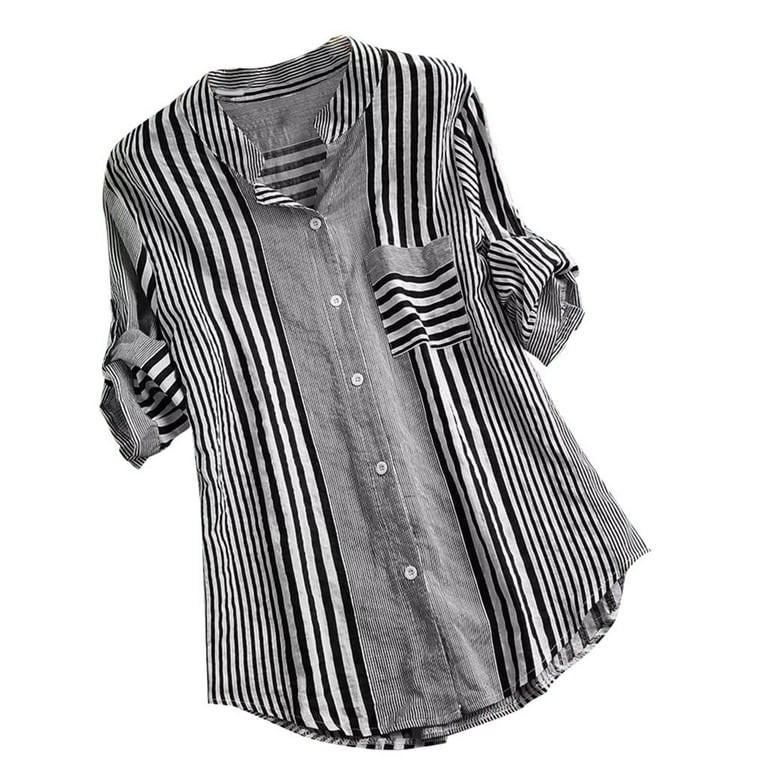 Oversized Shirts for Women Plus Size 20,Vintage Striped Blouses & Shirts Clearance Lapel V-Neck 3... | Walmart (US)