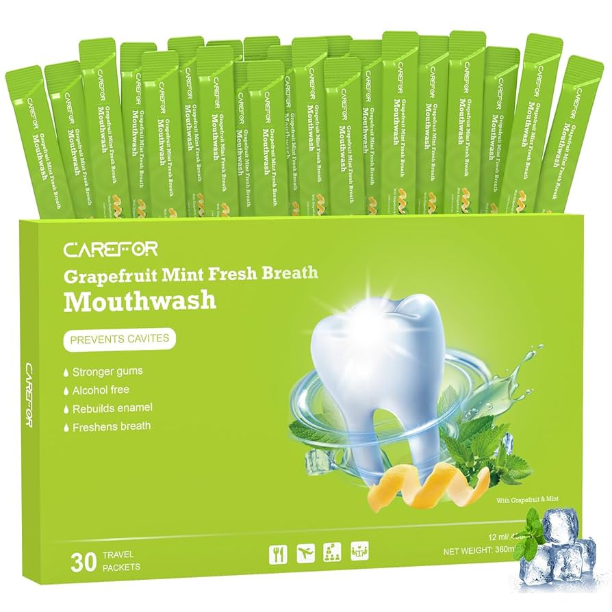 Travel Size Mouthwash Packets – Individual Mini, Alcohol & Fluoride Free, Grapefruit Mint Flavo... | Amazon (US)