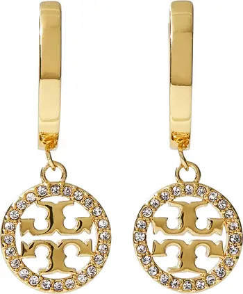 Tory Burch Miller Pavé Drop Huggie Hoop Earrings | Nordstrom | Nordstrom