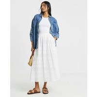White Boho Broderie Full Midaxi Skirt | Simply Be (UK)