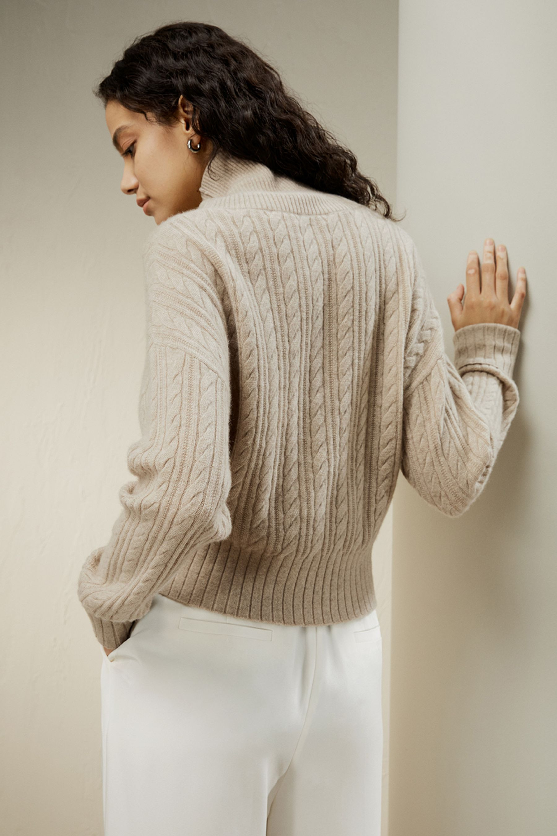 Classic Cable Knit Turtleneck Sweater | LILYSILK