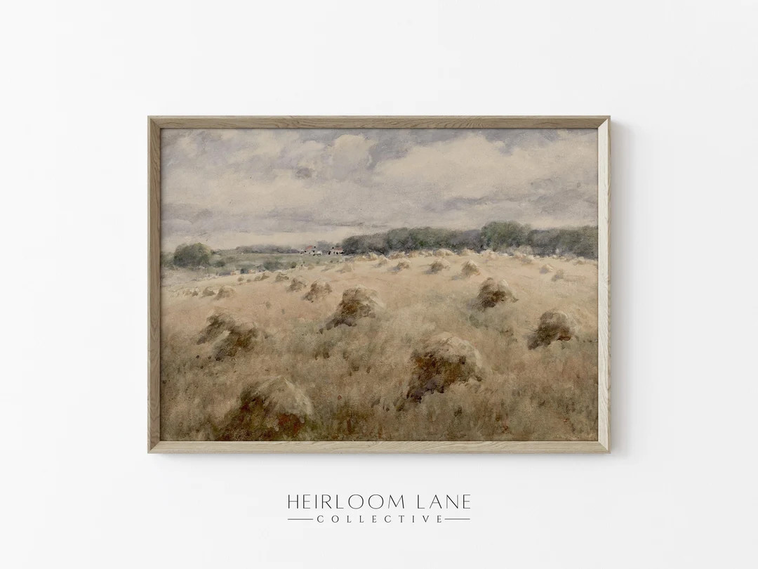 Vintage Country Hay Field Print Digital Download | Cottage Artwork | Haystack Painting Art | Past... | Etsy (US)