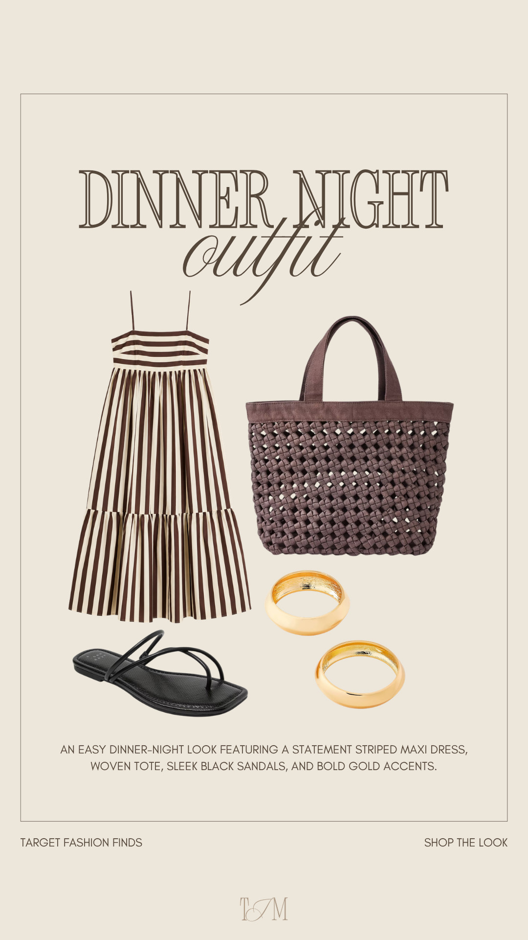 Such an easy dinner-night outfit - a striped maxi dress styled with black sandals, a woven tote and simple gold rings for an effortless summer look.
wedding guest dress summer, summer outfits over 40, summer dresses, country concert outfits, vacation outfits beach, date night outfits, teacher outfits, plus size fashion, work outfits, business casual workwear 

 #LTKgrwm #LTKootd #LTKSeasonal