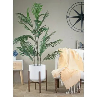 UPshining Mid-Century Modern Planter with Wood Stand Dark Walnut (Handmade - White/Brown - Planter P | Bed Bath & Beyond