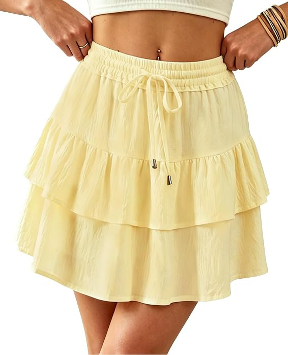 Skorts for Woman Ruffled Tiered Flowy Shorts High Waist Flared Mini Skirts Country Concert Outfit... | Amazon (US)