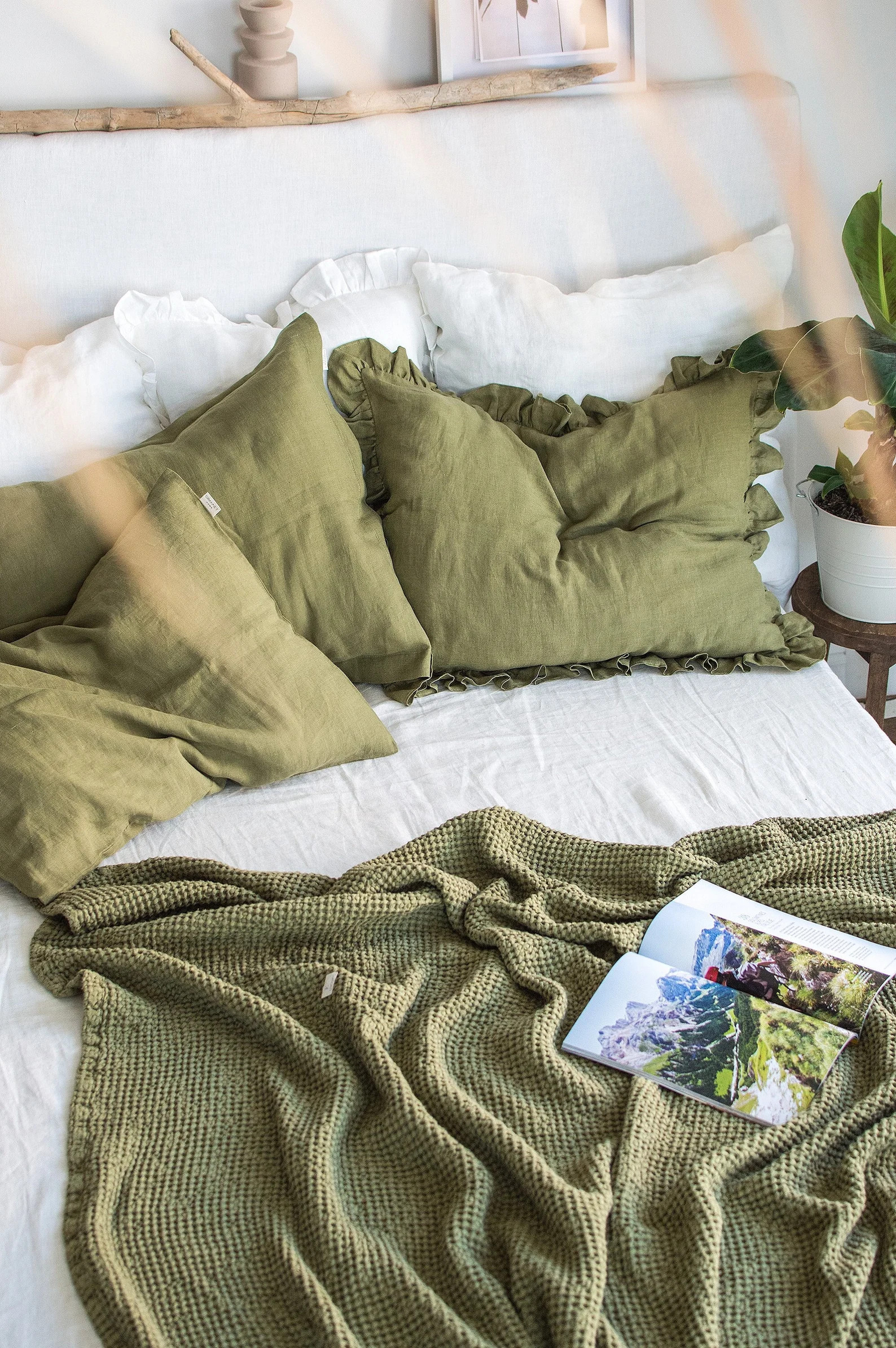 Ruffled Linen Sham With Envelope Closure, Washed Frilled Linen Pillow Cover, Luxury French Rustic... | Etsy (US)