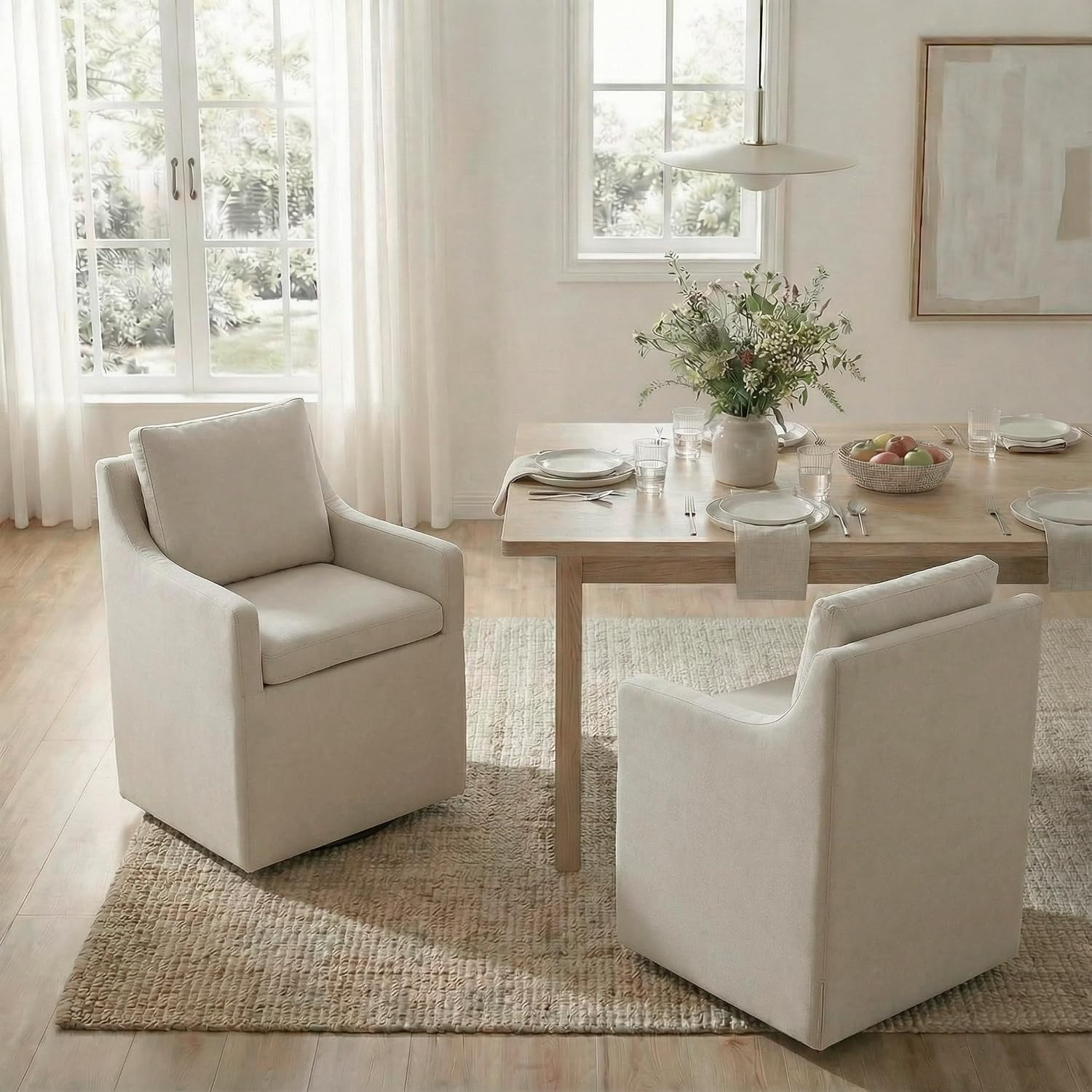 KISLOT Upholstered Dining Chairs Set of 2 with Washable Cover, Flax Beige | Amazon (US)