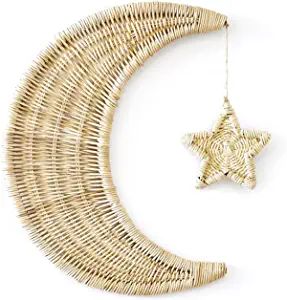 BEBE BASK Handmade Rattan Moon Wall Décor with Hanging Star - Moon Decor - 100% Natural Organic ... | Amazon (US)