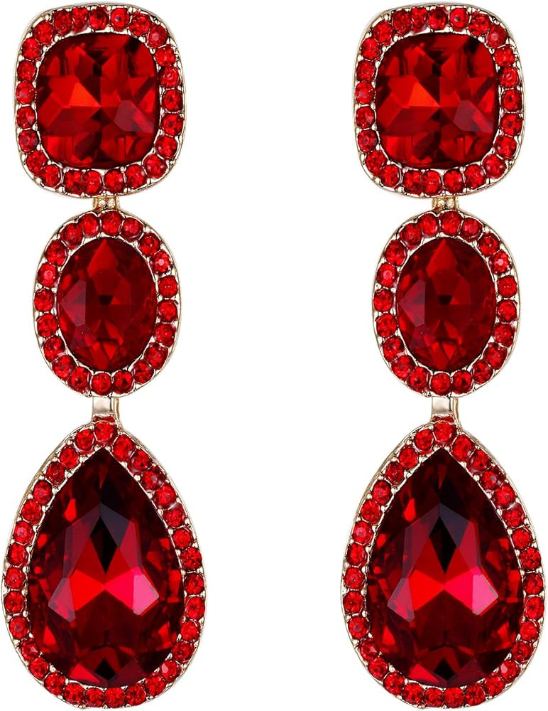 EVER FAITH Women's Austrian Crystal Elegant Bridal Square Oval-cut Teardrop Dangle Pierced Earrin... | Amazon (US)
