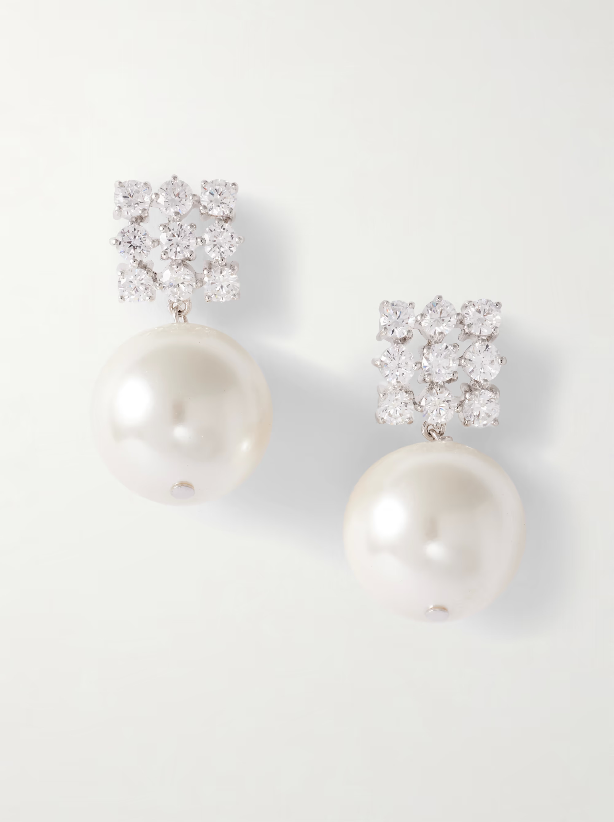 Rhodium-plated, cubic zirconia and pearl earrings | NET-A-PORTER (UK & EU)