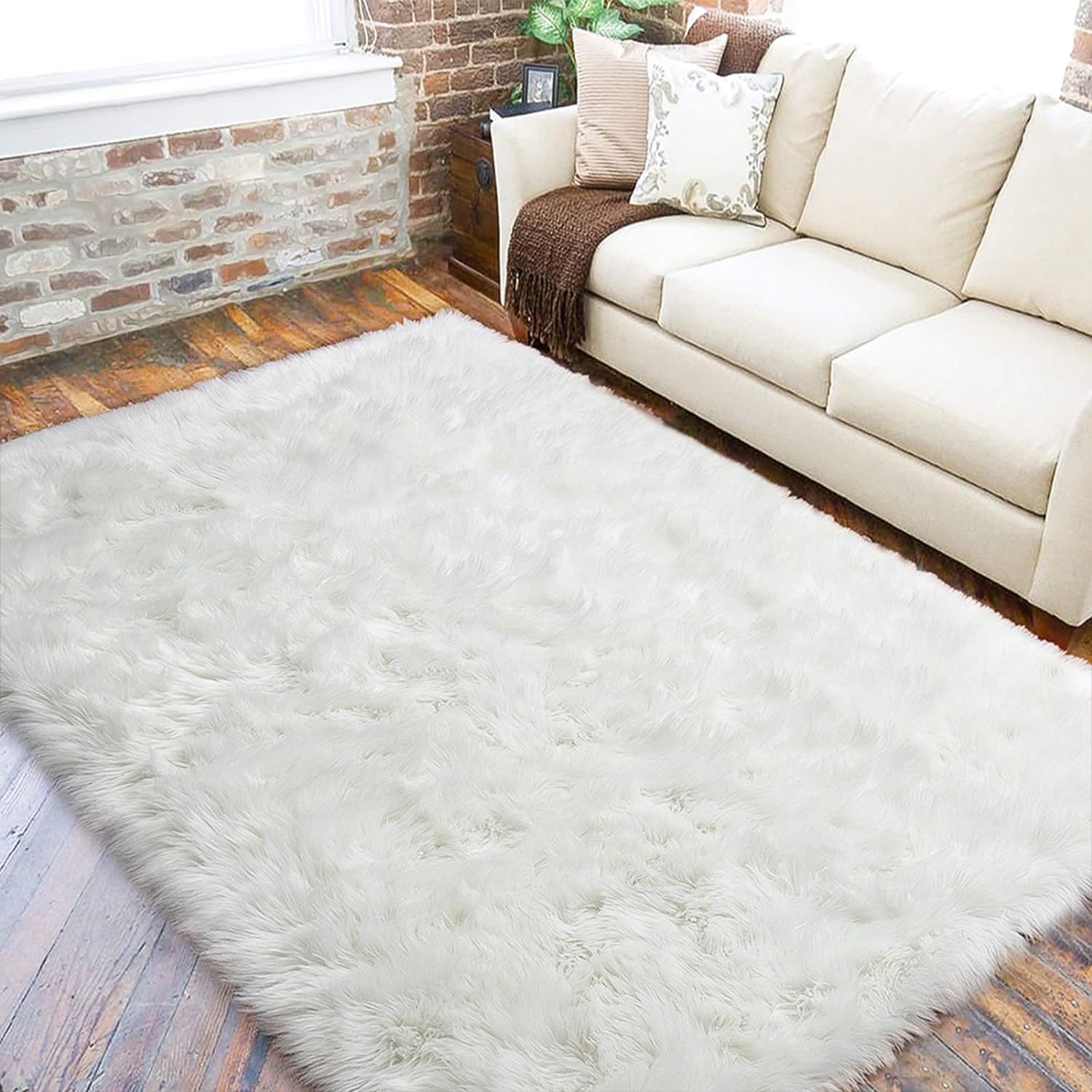 LOCHAS Ultra Soft Fluffy Rugs Faux Fur Sheepskin Area Rug for Bedroom Bedside Living Room Carpet Nur | Amazon (US)