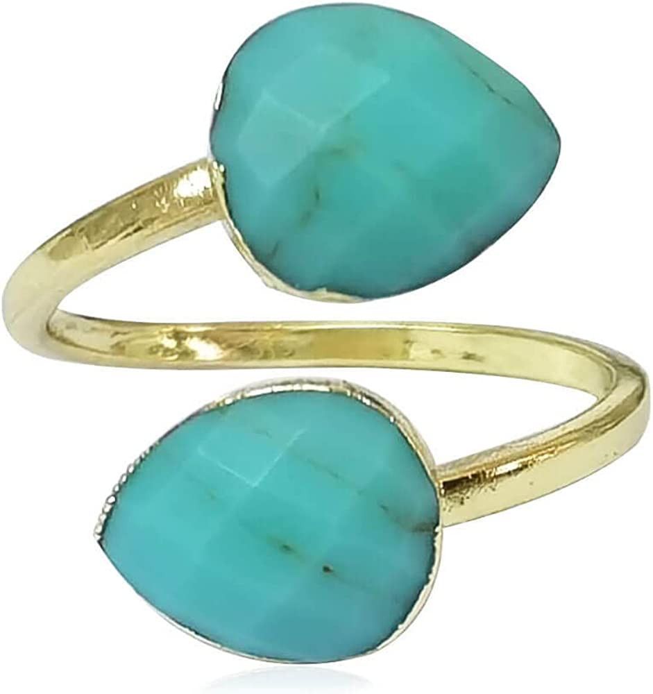 Turquoise Rings, Double Gemstone Rings for Women Gold, Healing Crystal Teardrop Rings for Her, Fa... | Amazon (US)
