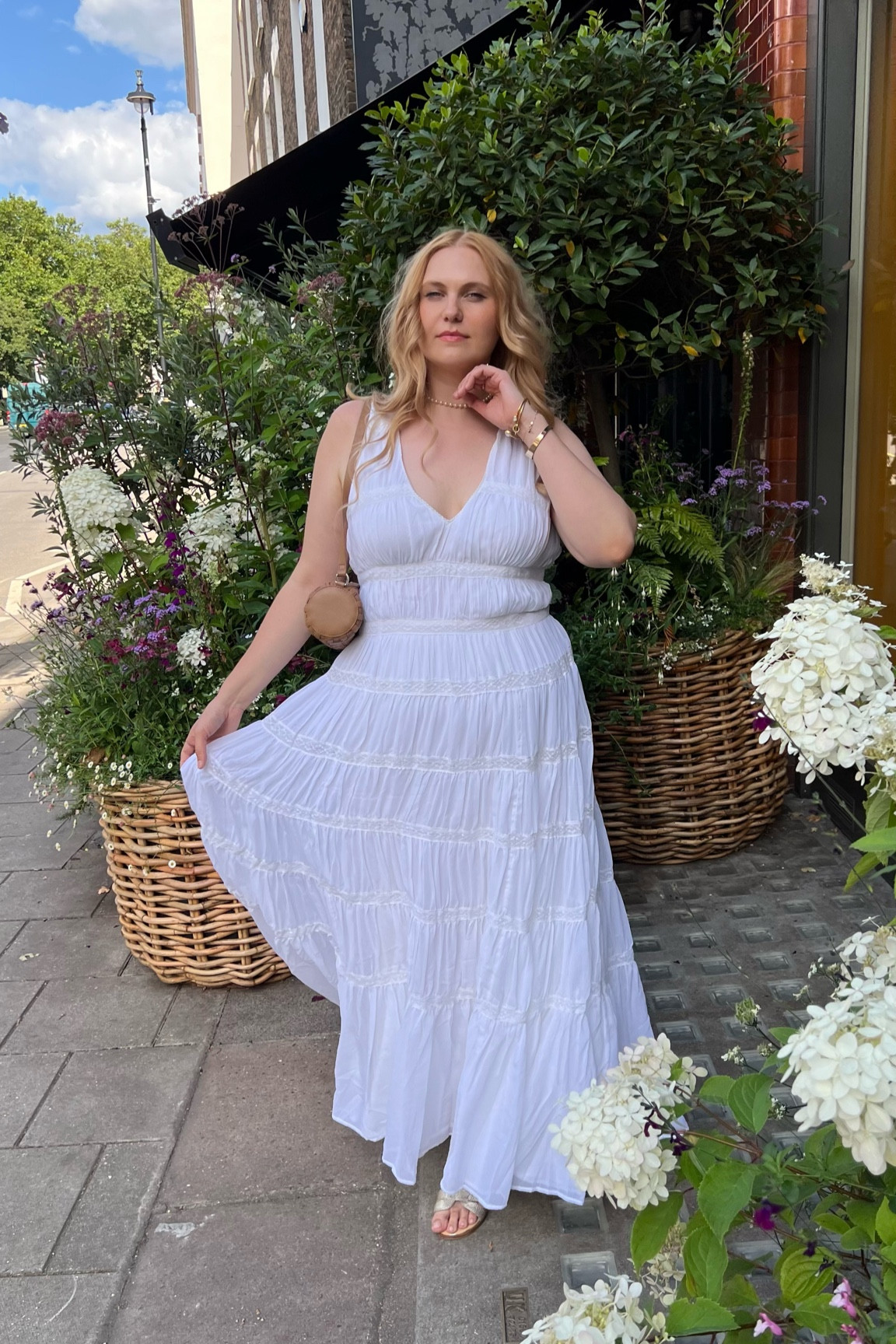 abercrombie lace maxi dress Abercrombie & Fitch Plunge Lace Tiered Maxi Dress