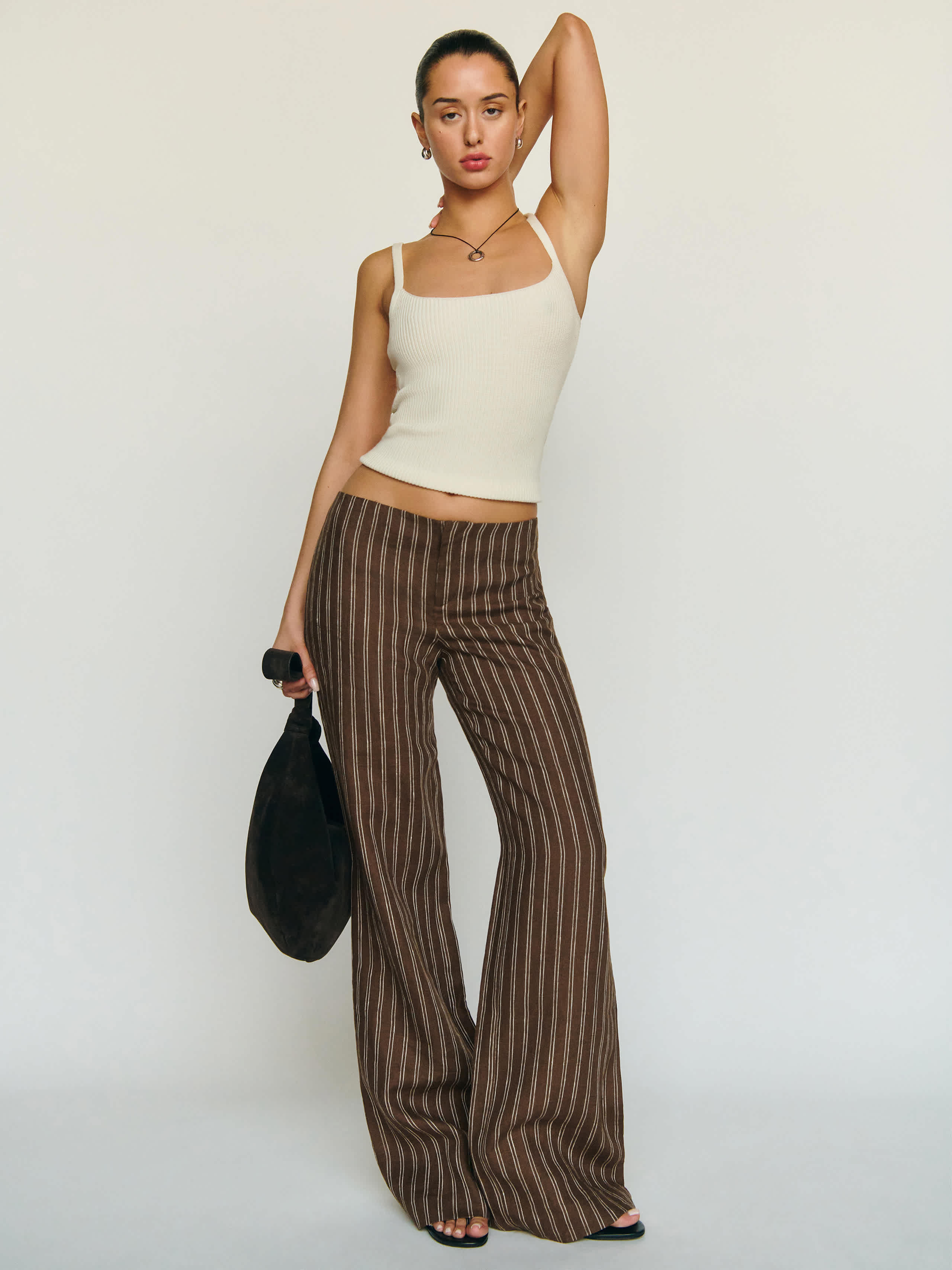 Reformation Vida Linen Low Rise Pant Brown 12 | Reformation (Global)
