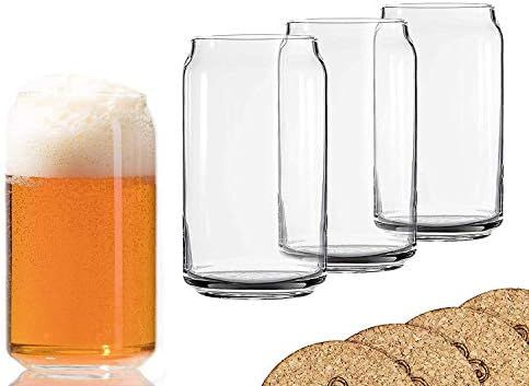 Ecodesign Drinkware Libbey Beer Glass Can Shaped 16 oz - Pint Beer Glasses 4 PACK w/coasters | Amazon (US)