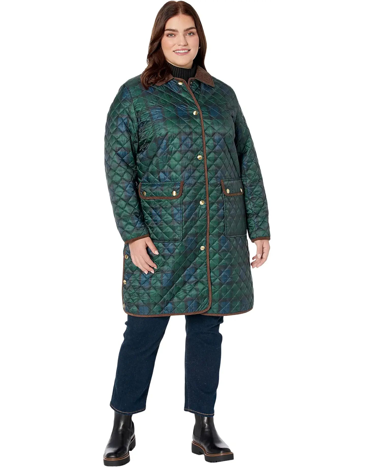 LAUREN Ralph Lauren Plus Size Quilted A-Line Jacket with Corduroy Collar | Zappos