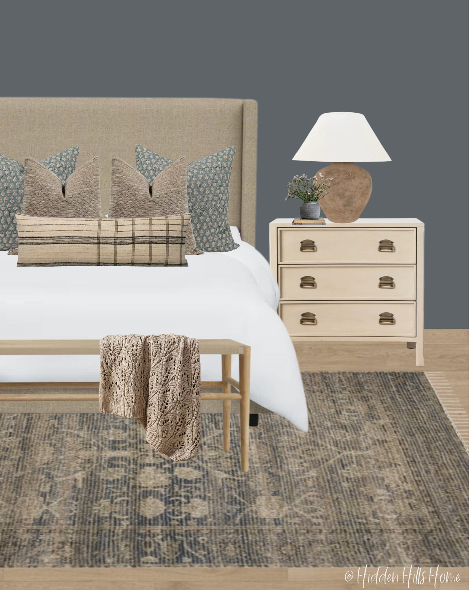 Bedroom decor, primary bedroom decor mood board, master bedroom, moody bedroom design, upholstered bed, nightstand decor #bedroom 

#LTKstyletip #LTKhome #LTKsalealert