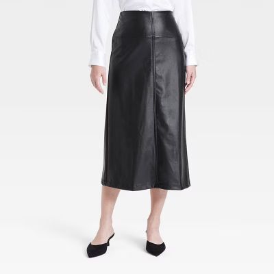 Women's Faux Leather Midi Skirt - A New Day™ Black | Target