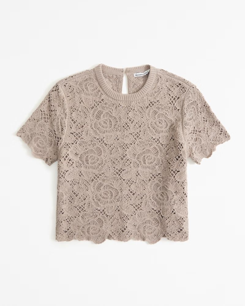 Women's Crochet-Style Lacy Tee | Women's Tops | Abercrombie.com | Abercrombie & Fitch (US)